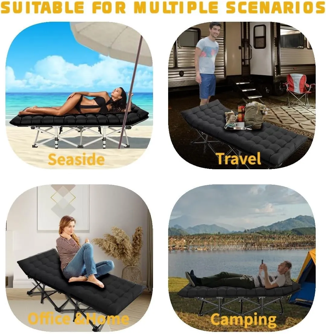 Camping Cot, Folding Cot Camping Cots for Adults Portable Folding Outdoor Bed with Mat and Carry Bag, Heavy Duty Sleeping Cots for Outdoor Travel Camp Beach Vacation