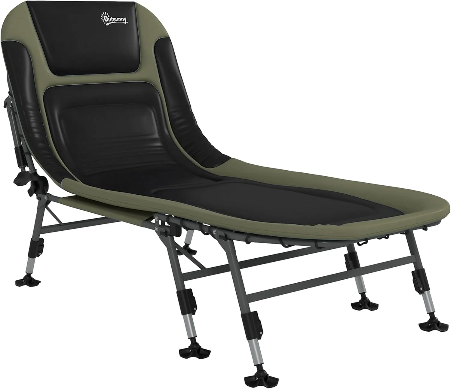 Camping Cot for Adults, Folding Bed with Soft Padded Cushions Headrest, 180° Adjustable Reclining Lounger, Heavy Duty and Portable with a 400 lbs. Capacity, Dark Green