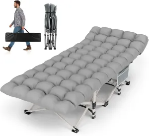 Camping Cot for Adults, Heavy-Duty Portable Cot Bed with Mattress, Foldable Padded Sleeping Cots for Camping Travel, Black