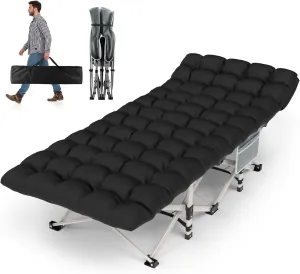 Camping Cot for Adults, Heavy-Duty Portable Cot Bed with Mattress, Foldable Padded Sleeping Cots for Camping Travel, Grey