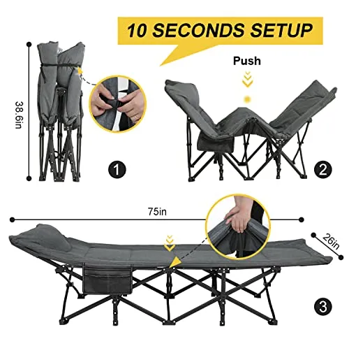 Camping Cot for Adults w/ Cushion & Pillow,Portable Folding Bed for Sleeping