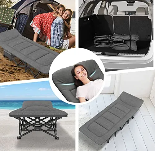 Camping Cot for Adults w/ Cushion & Pillow,Portable Folding Bed for Sleeping