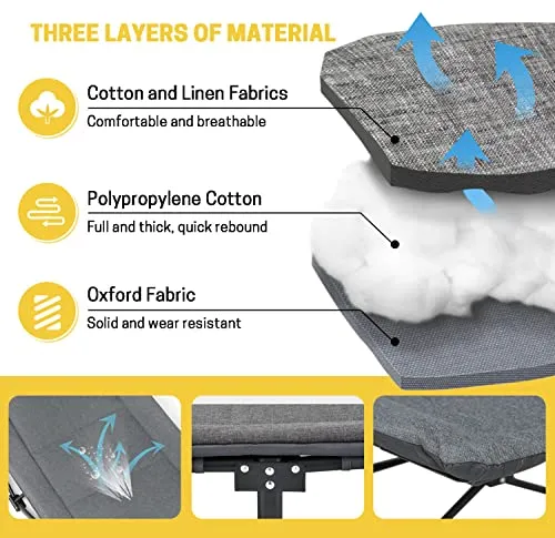 Camping Cot for Adults w/ Cushion & Pillow,Portable Folding Bed for Sleeping