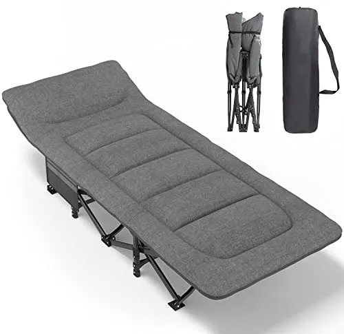 Camping Cot for Adults w/ Cushion & Pillow,Portable Folding Bed for Sleeping