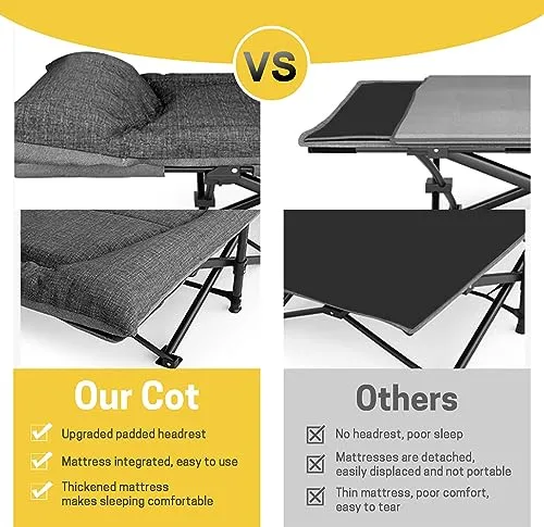 Camping Cot for Adults w/ Cushion & Pillow,Portable Folding Bed for Sleeping