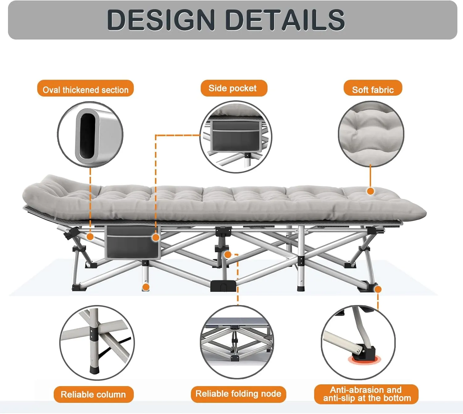 Camping Cot with Comfortable Mattress, 1 Pack Folding Camping Cots, Cots for Sleeping Camping Bed Heavy Duty Folding Cot with Carry Bag (1, Grey cot Grey Mattress)