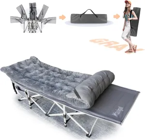 Camping Cot with Comfortable Mattress, 1 Pack Folding Camping Cots, Cots for Sleeping Camping Bed Heavy Duty Folding Cot with Carry Bag (1, Grey cot Grey Mattress)