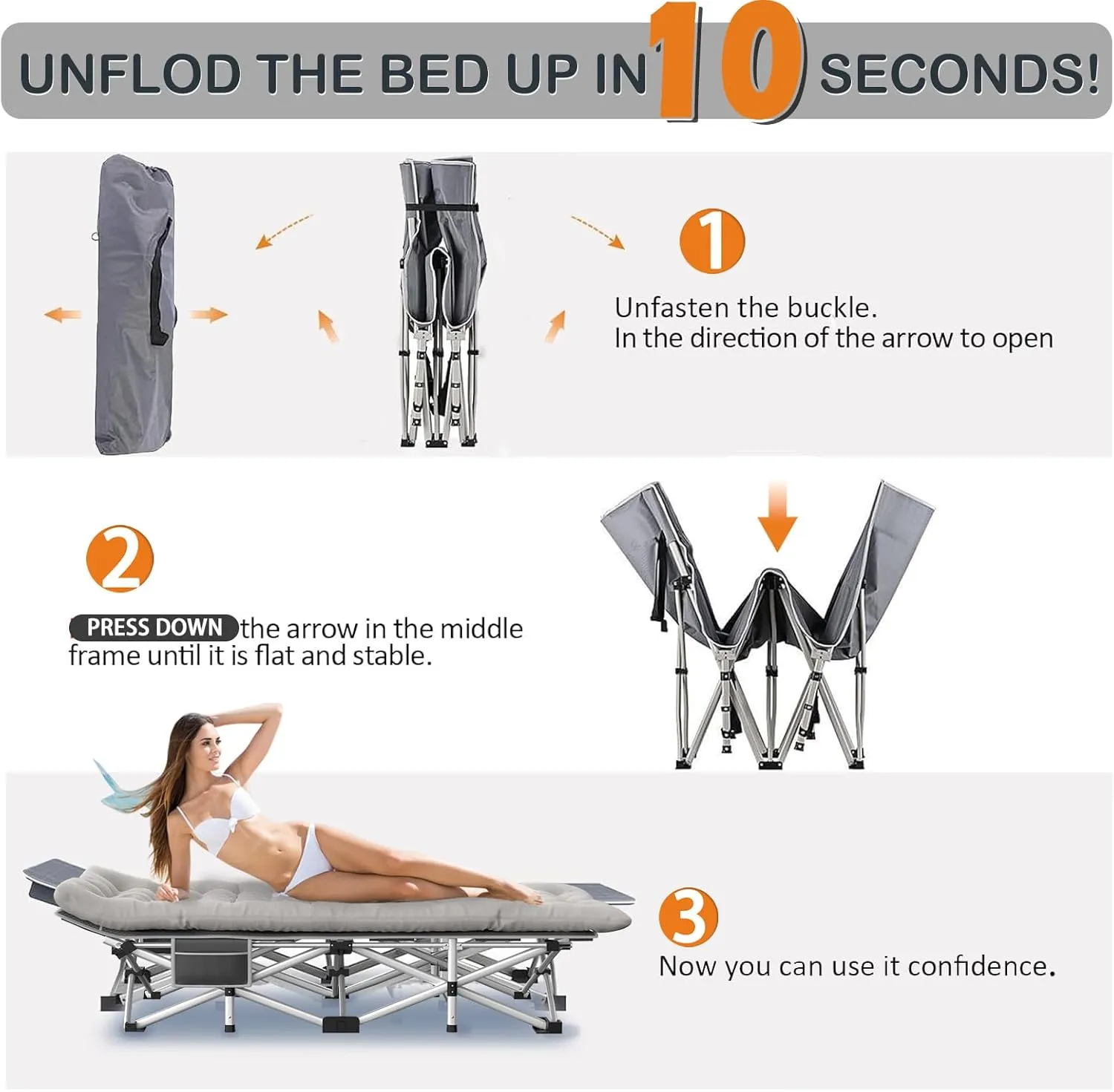 Camping Cot with Comfortable Mattress, 1 Pack Folding Camping Cots, Cots for Sleeping Camping Bed Heavy Duty Folding Cot with Carry Bag (1, Grey cot Grey Mattress)