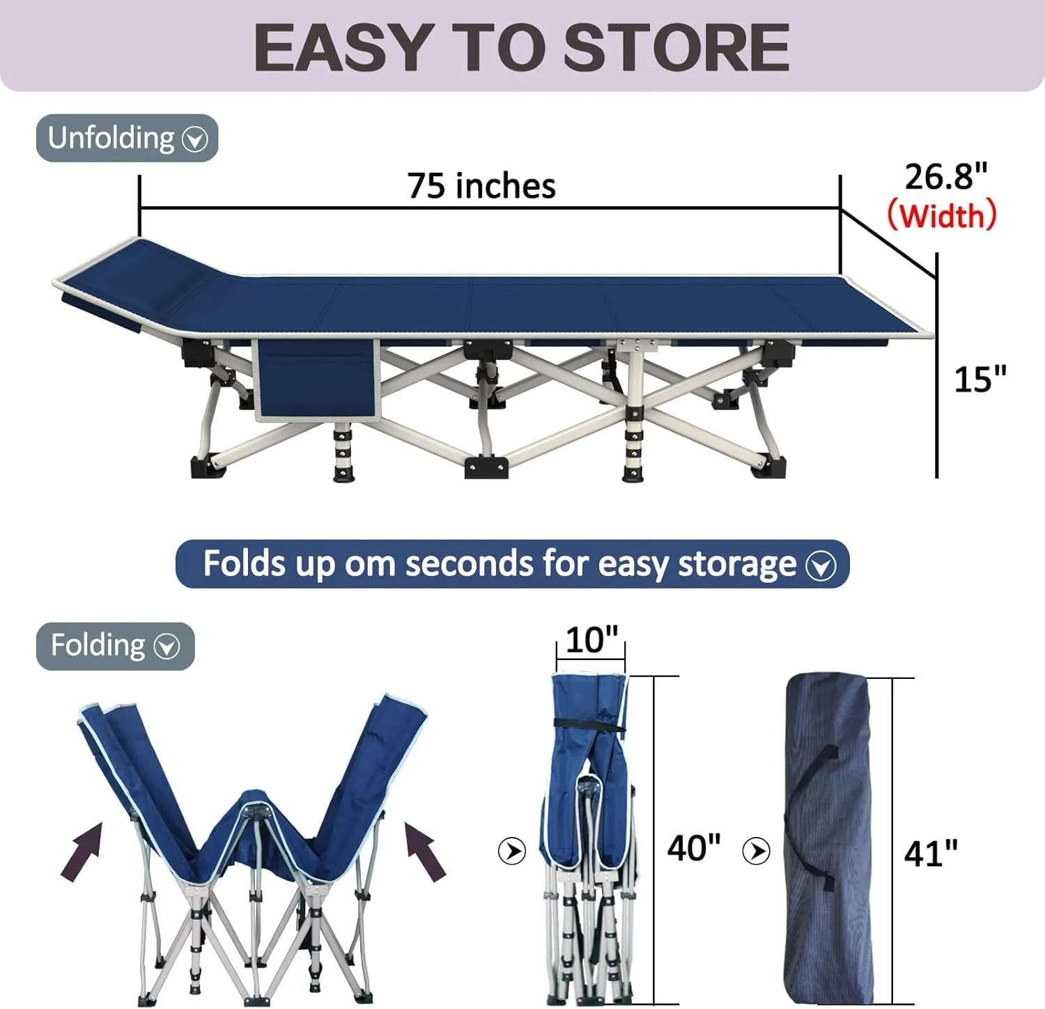 Camping Cot with Mattress Comfortable Cots for Sleeping Camping Bed Folding Cot Double Layer Oxford Heavy Duty with Carry Bag for Home Travel Outdoor Indoor