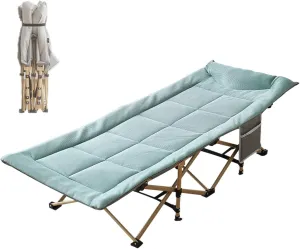 Camping Cots for Adults Wide with Mattress, Sleeping Cots for Adults Heavy Duty Max Load 550 lbs, Camping Beds with Breathable Fabric for Camping Office Outdoor(Green)