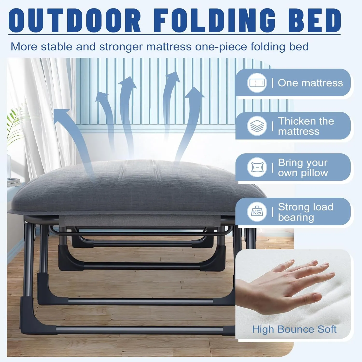 Camping Cots for Adults with 6 Adjustable Positions Portable Folding Sleeping Cot with Pillow Heavy Duty Strong Frame Cot Bed for Camp, Travel, Room, Office (Grey, Large-74 in)