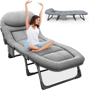 Camping Cots for Adults with 6 Adjustable Positions Portable Folding Sleeping Cot with Pillow Heavy Duty Strong Frame Cot Bed for Camp, Travel, Room, Office (Grey, Large-74 in)