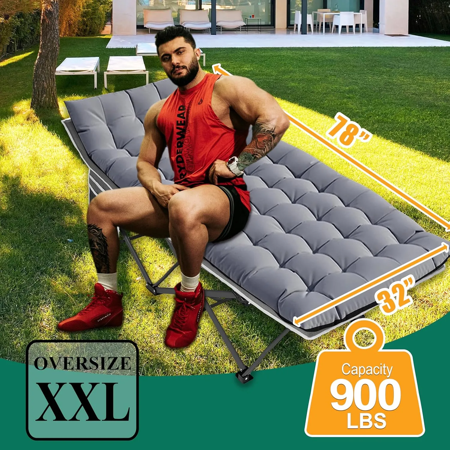 Camping cots, Oversized 32inch Width Portable Foldable Outdoor Bed for Adults Kids, Cot for Traveling Gear Supplier, Office Nap,Support 900 lbs-with Sleeping Pad Mattress