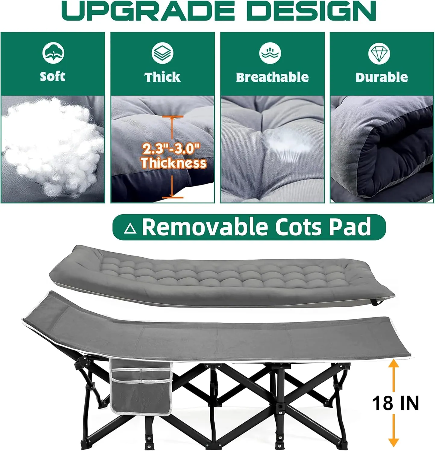 Camping cots, Oversized 32inch Width Portable Foldable Outdoor Bed for Adults Kids, Cot for Traveling Gear Supplier, Office Nap,Support 900 lbs-with Sleeping Pad Mattress