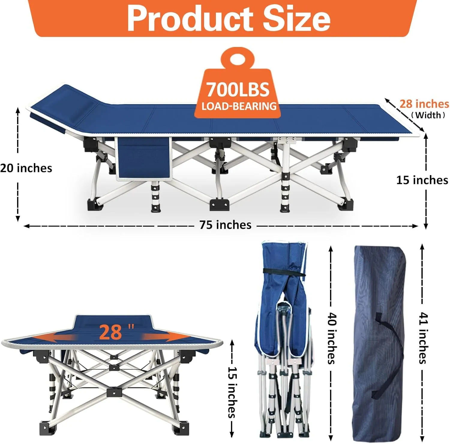 Camping Cots with Comfortable Mattress Sleeping Bed for Camping Folding Cot with Pad Heavy Duty Sleeping Cot with Carry Bag Guest Cots for Adults Easy to Set Up Office Nap Vacation Outdoor Indoor