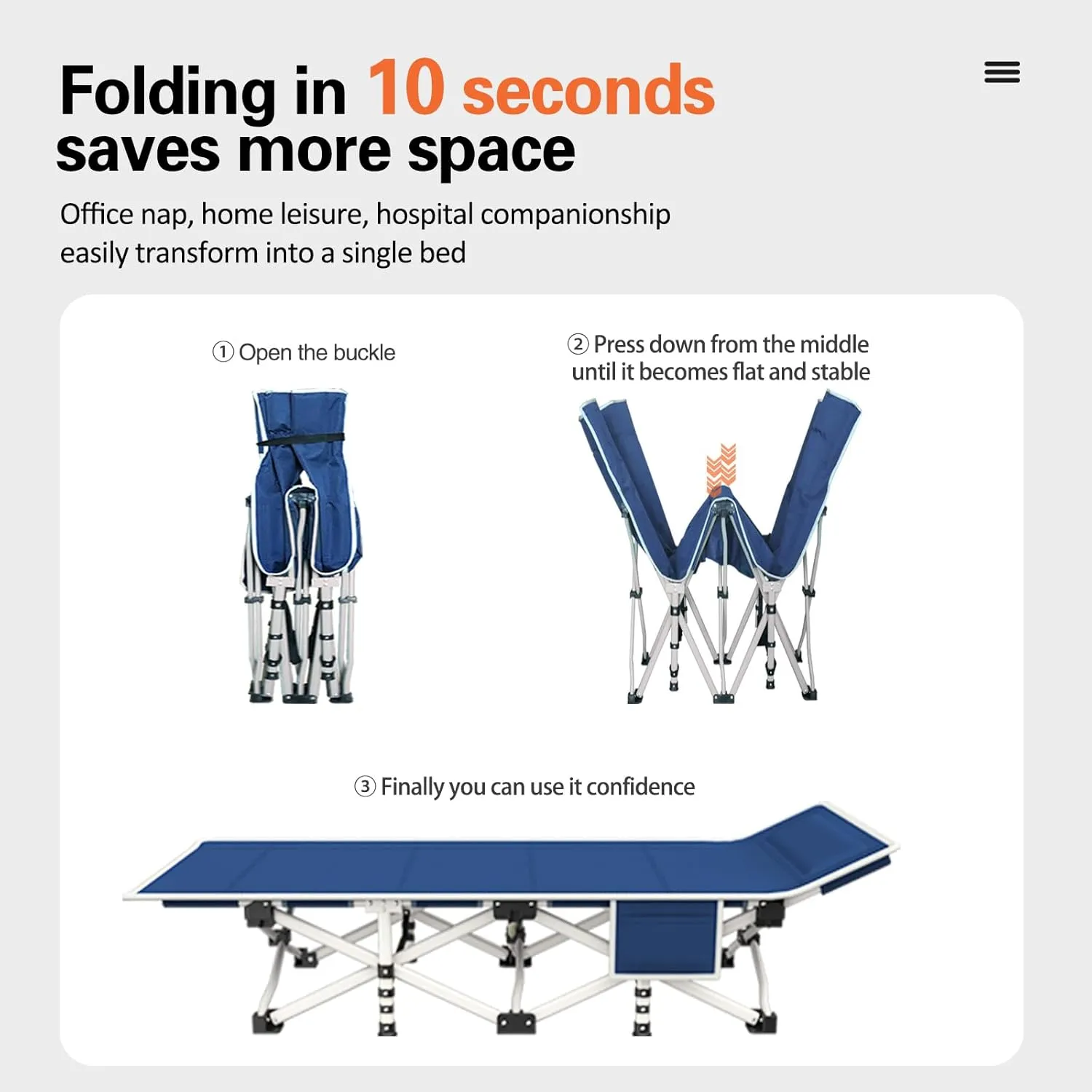 Camping Cots with Comfortable Mattress Sleeping Bed for Camping Folding Cot with Pad Heavy Duty Sleeping Cot with Carry Bag Guest Cots for Adults Easy to Set Up Office Nap Vacation Outdoor Indoor