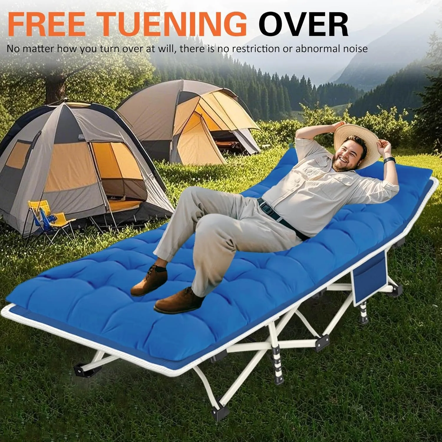Camping Cots with Comfortable Mattress Sleeping Bed for Camping Folding Cot with Pad Heavy Duty Sleeping Cot with Carry Bag Guest Cots for Adults Easy to Set Up Office Nap Vacation Outdoor Indoor