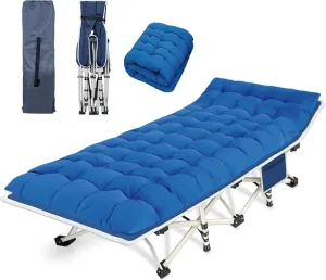 Camping Cots with Comfortable Mattress Sleeping Bed for Camping Folding Cot with Pad Heavy Duty Sleeping Cot with Carry Bag Guest Cots for Adults Easy to Set Up Office Nap Vacation Outdoor Indoor