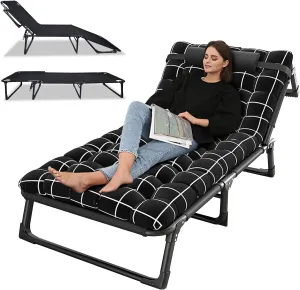 Camping cots,Heavy Duty Sleeping Cot,Adjustable Portable Folding Cot,4-Position Folding Lounge Chairs[Max 350lbs] Camping Bed for Outdoor Camp Travel Beach Home Guest Office