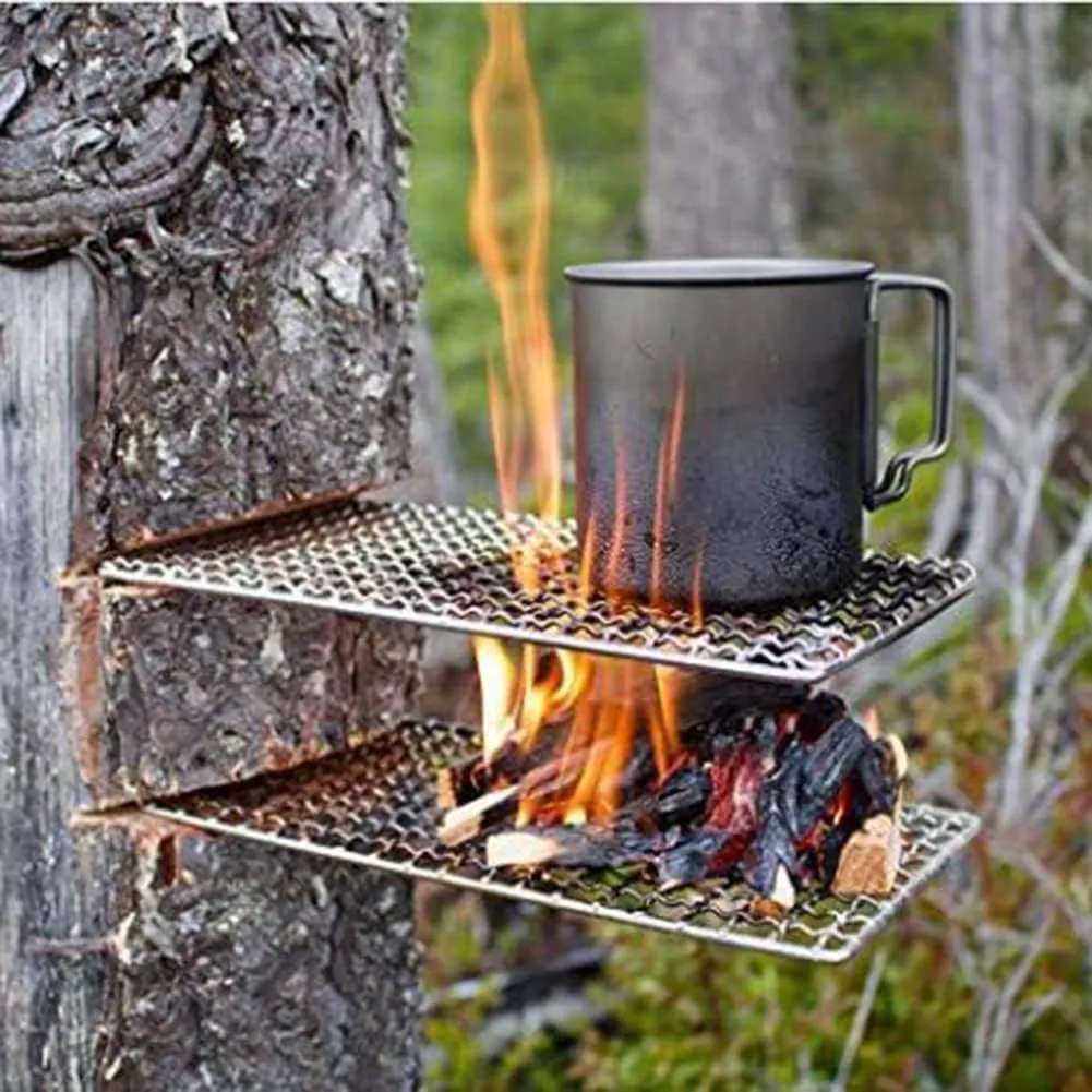 Camping Grill Grate Stainless Steel Mesh Grill Bushcraft Grill Camping Rack for Fire Cooking Backpacking Campfire Rated/D/Round (D Square)