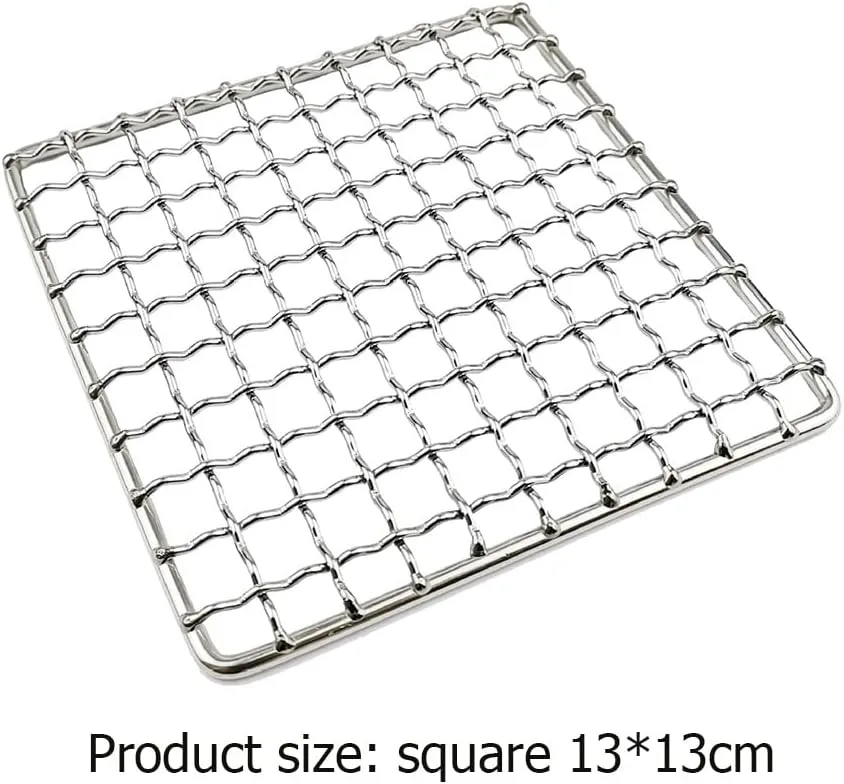 Camping Grill Grate Stainless Steel Mesh Grill Bushcraft Grill Camping Rack for Fire Cooking Backpacking Campfire Rated/D/Round (D Square)
