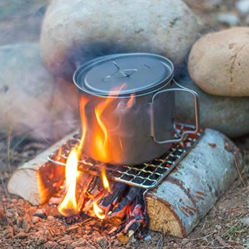 Camping Grill Grate Stainless Steel Mesh Grill Bushcraft Grill Camping Rack for Fire Cooking Backpacking Campfire Rated/D/Round (D Square)