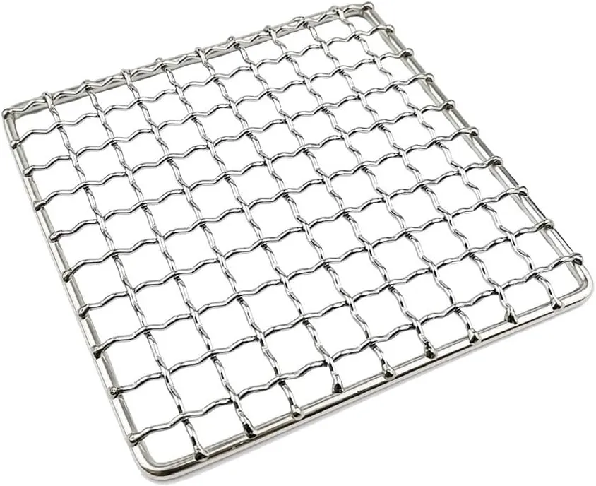Camping Grill Grate Stainless Steel Mesh Grill Bushcraft Grill Camping Rack for Fire Cooking Backpacking Campfire Rated/D/Round (D Square)
