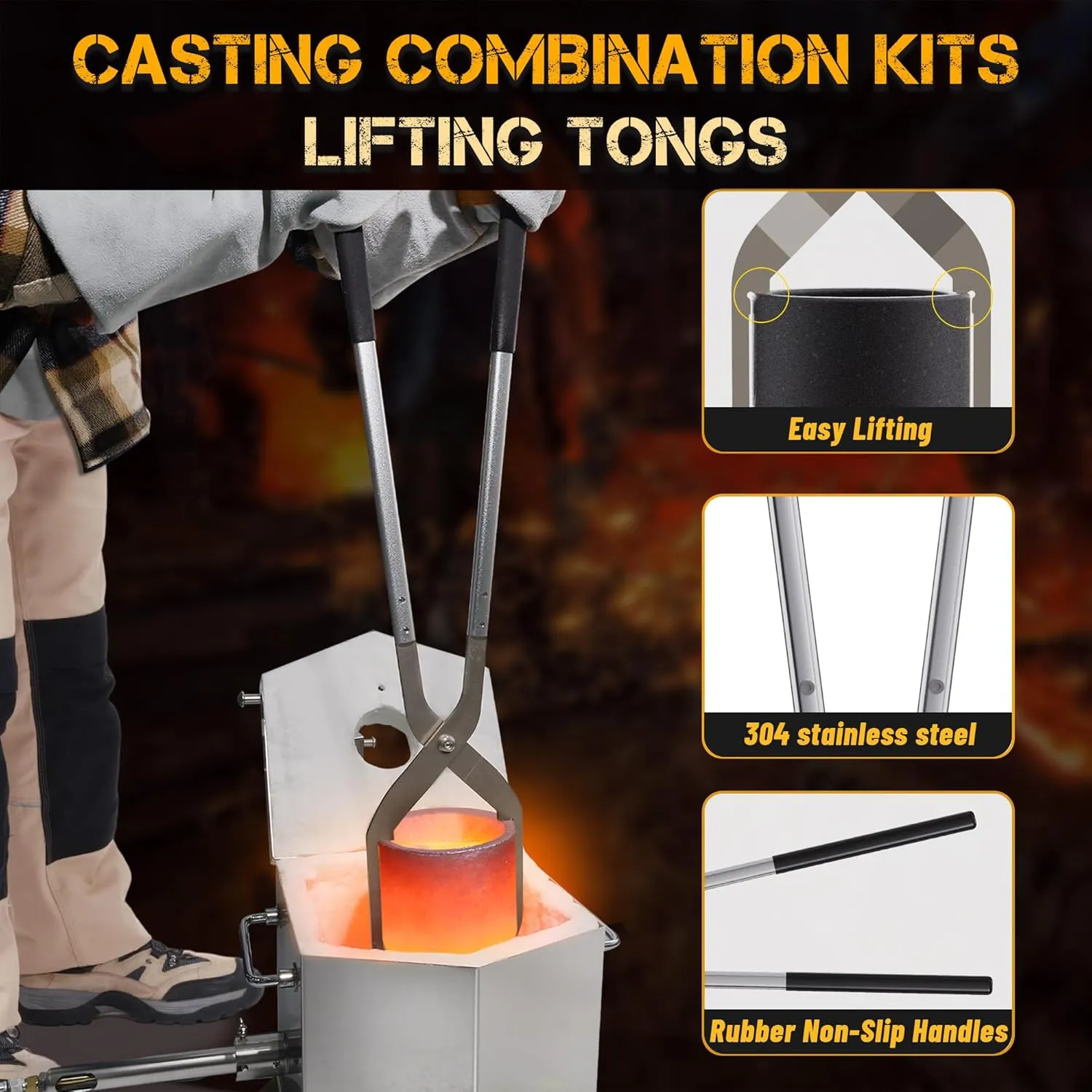 CANALHOUT 7KG/15lbs Propane Melting Furnace Kit with Two Tongs and Crucible, All New Kiln Metal Foundry Furnace Smelting Gold Silver Copper Aluminum, Metal Recycle Home Smelting Casting Tool