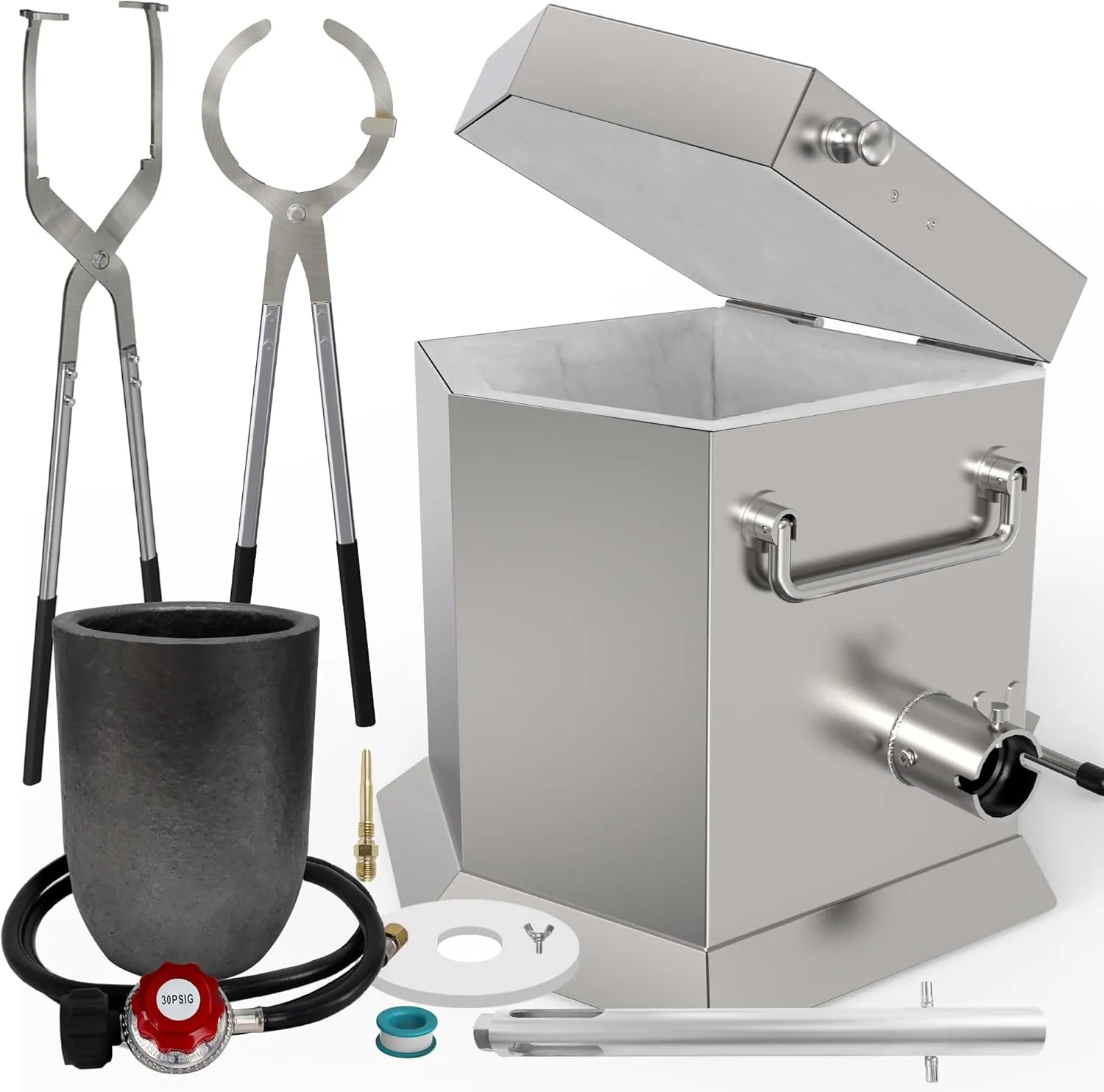 CANALHOUT 7KG/15lbs Propane Melting Furnace Kit with Two Tongs and Crucible, All New Kiln Metal Foundry Furnace Smelting Gold Silver Copper Aluminum, Metal Recycle Home Smelting Casting Tool