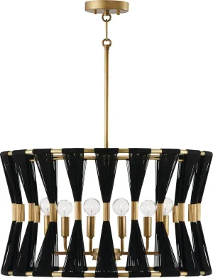 Capital Lighting 341161KP Bianca Modern Luxe Hand-Wrapped Black Rope Drum Pendant Light Fixture, 6-Light 360 Total Watts, 14" H x 25" W, Patinaed Brass
