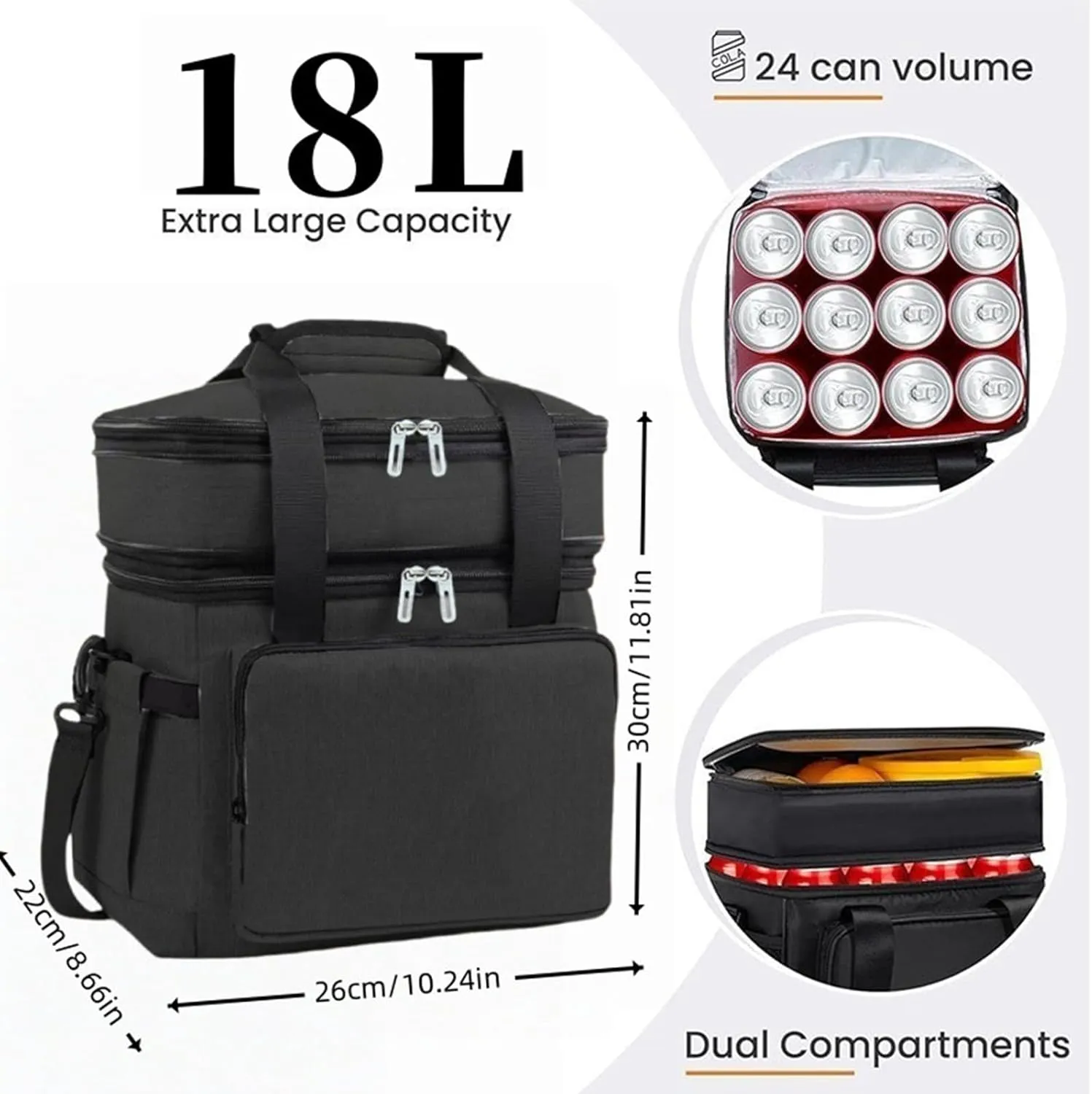 Car Camping Coolers for Lincoln Capri/Continental/Cosmopolitan/H-Series/Lincoln/LS, Leak Proof Cooler, Portable Lightweight Ice Chest Box, Compartments Waterproof Insulated Bag,A-Black
