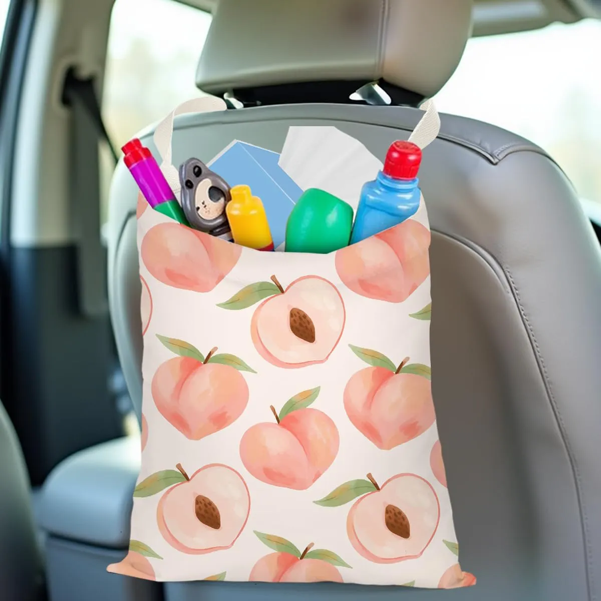 Car Trash Bag Hanging, Waterproof, Seat Organizer, Car Trash Can Bin for Vehicle, Lemon Decor Strawberry Peach Orange Pineapple