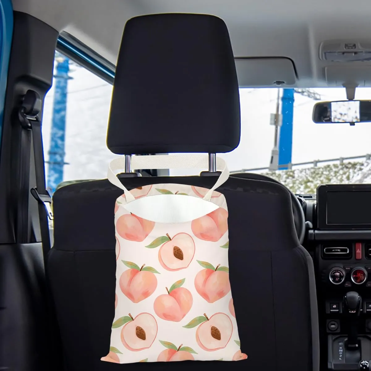 Car Trash Bag Hanging, Waterproof, Seat Organizer, Car Trash Can Bin for Vehicle, Lemon Decor Strawberry Peach Orange Pineapple