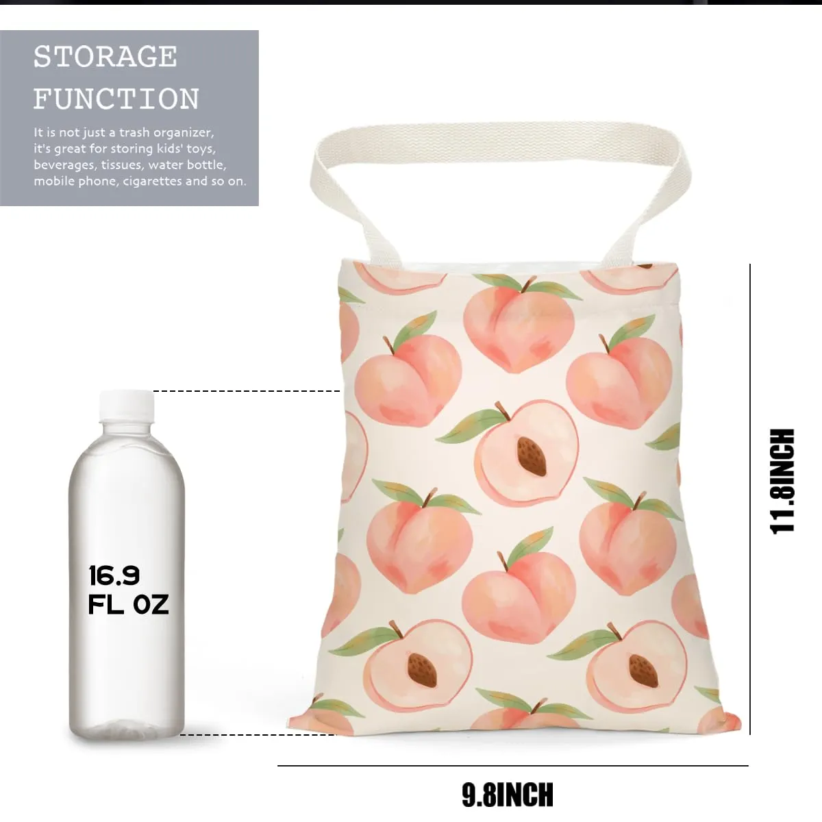 Car Trash Bag Hanging, Waterproof, Seat Organizer, Car Trash Can Bin for Vehicle, Lemon Decor Strawberry Peach Orange Pineapple