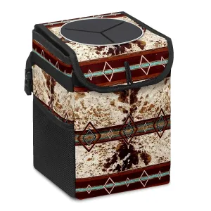 Car Trash Can with Lid Western Cowhide Aztec Collapsible Reusable Leak-Proof Auto Garage Bag,Hanging Vehicle Car Accessories Interior Car Organizer