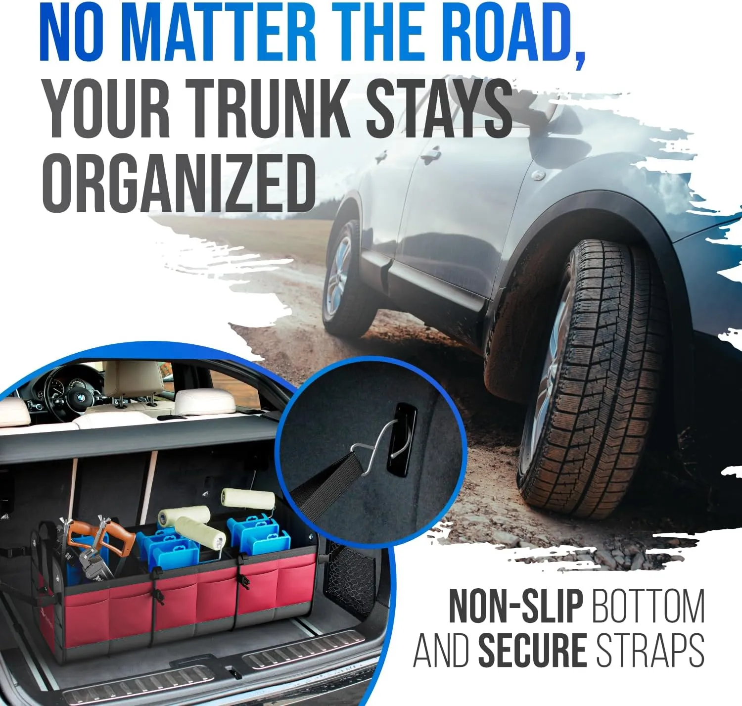 Car Trunk Organizer – Large Collapsible Storage Box with Adjustable Compartments – Heavy-Duty Cargo Organizer for SUV, Truck & Car – Non-Slip Waterproof Trunk Storage Bin for Groceries & Tools - XL