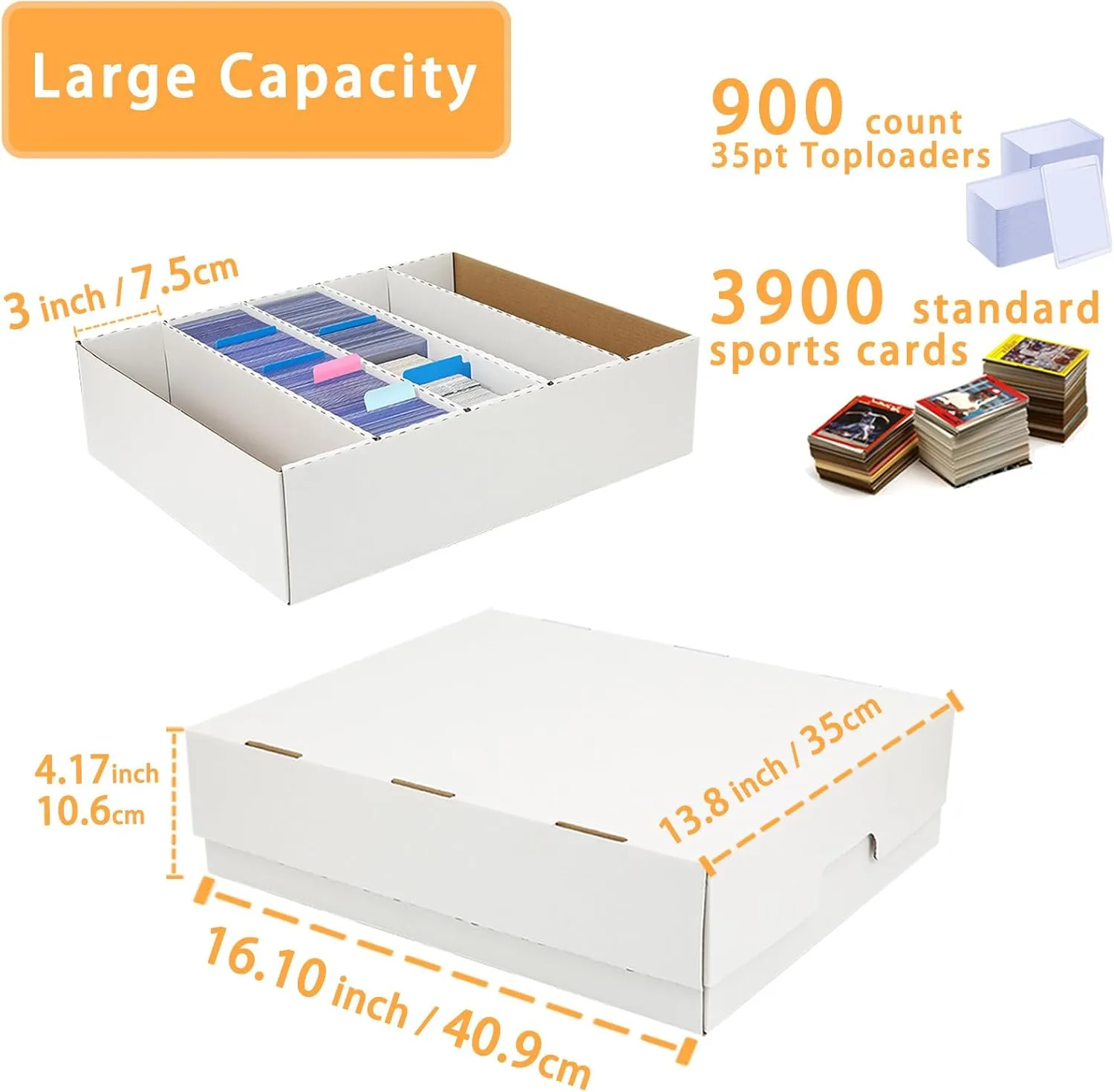 Card Storage Box, card boxes for sports cards 3900-12000 Count with dividers & labels for TCG/Magic/Mtg storage and Collection (5 Row-3 pack)