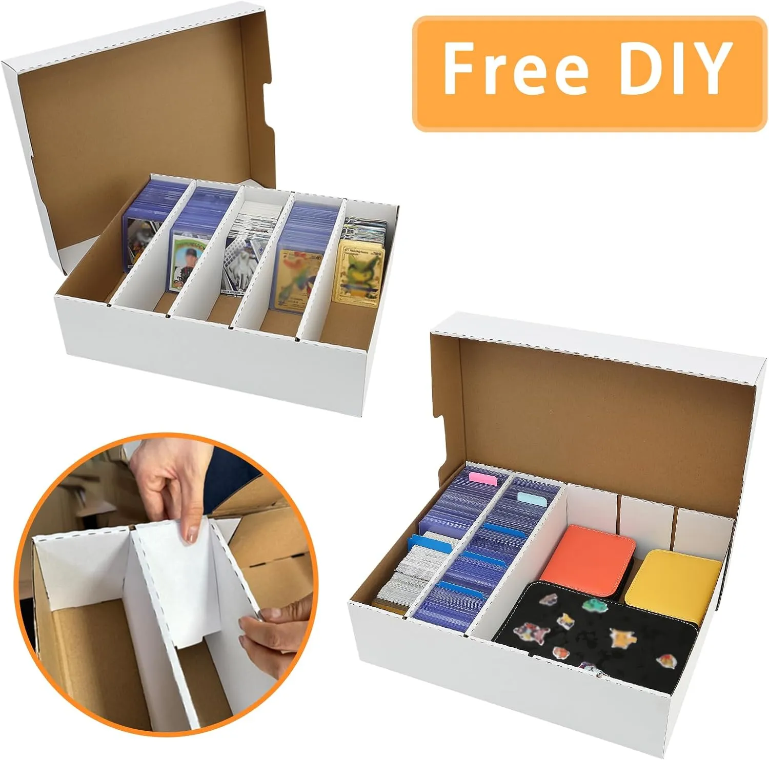 Card Storage Box, card boxes for sports cards 3900-12000 Count with dividers & labels for TCG/Magic/Mtg storage and Collection (5 Row-3 pack)