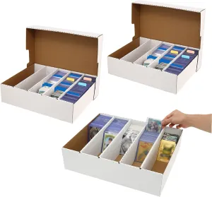 Card Storage Box, card boxes for sports cards 3900-12000 Count with dividers & labels for TCG/Magic/Mtg storage and Collection (5 Row-3 pack)