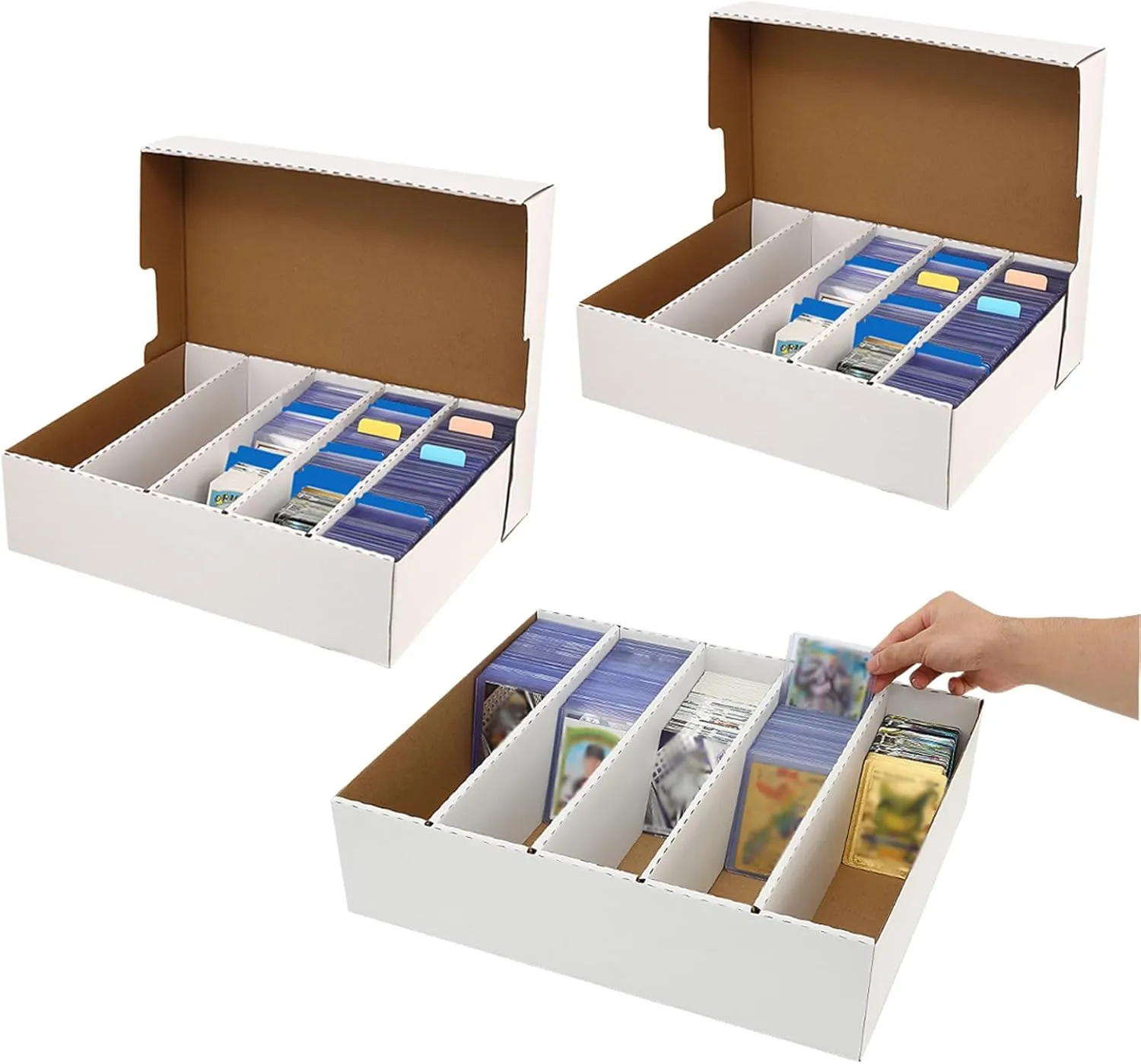 Card Storage Box, card boxes for sports cards 3900-12000 Count with dividers & labels for TCG/Magic/Mtg storage and Collection (5 Row-3 pack)