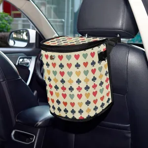 Card Suits-69 Car Trash Can, Waterproof Car Garbage Bin with Lid, Hanging Vehicle Trash Bag Leakproof, Auto Trash Container for Truck, SUV