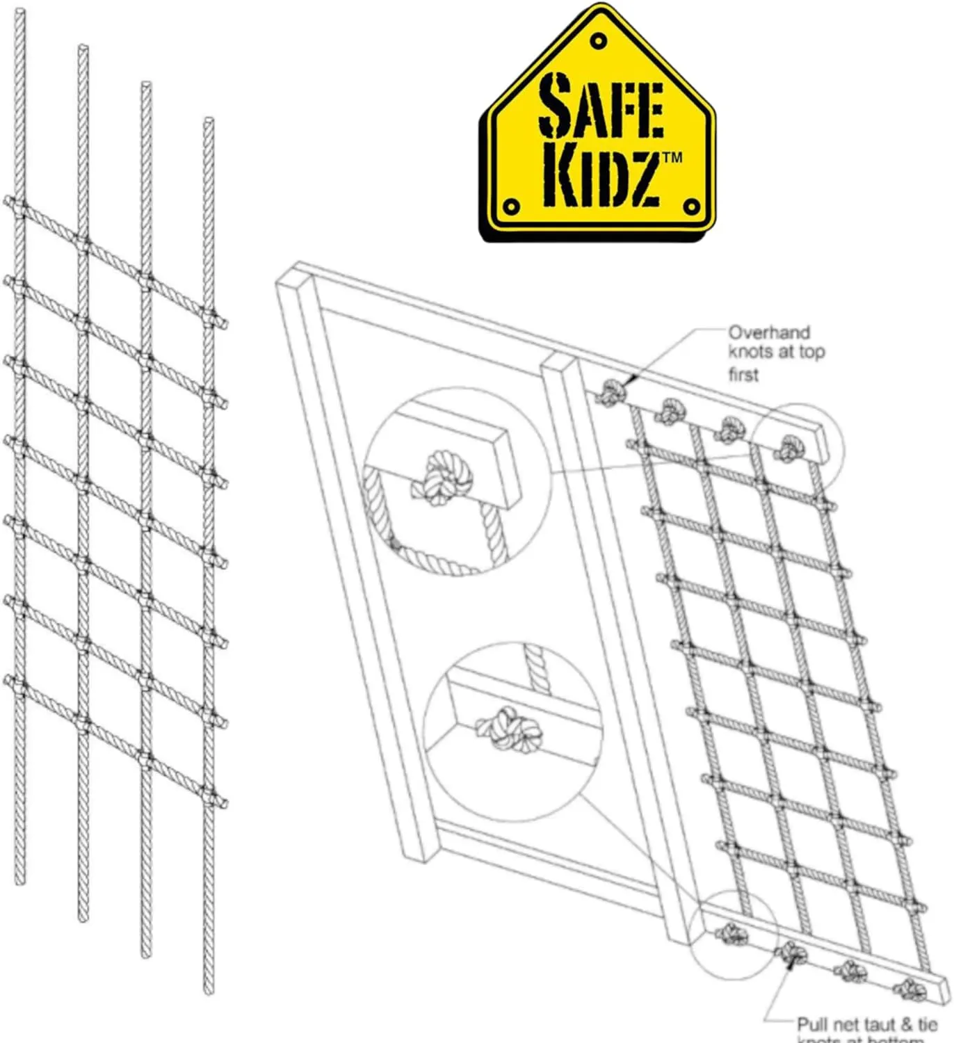 Cargo Climbing Net, 100% Polyester Rope Ladder, 96" L x 30" W   Drill Bit & Instructions