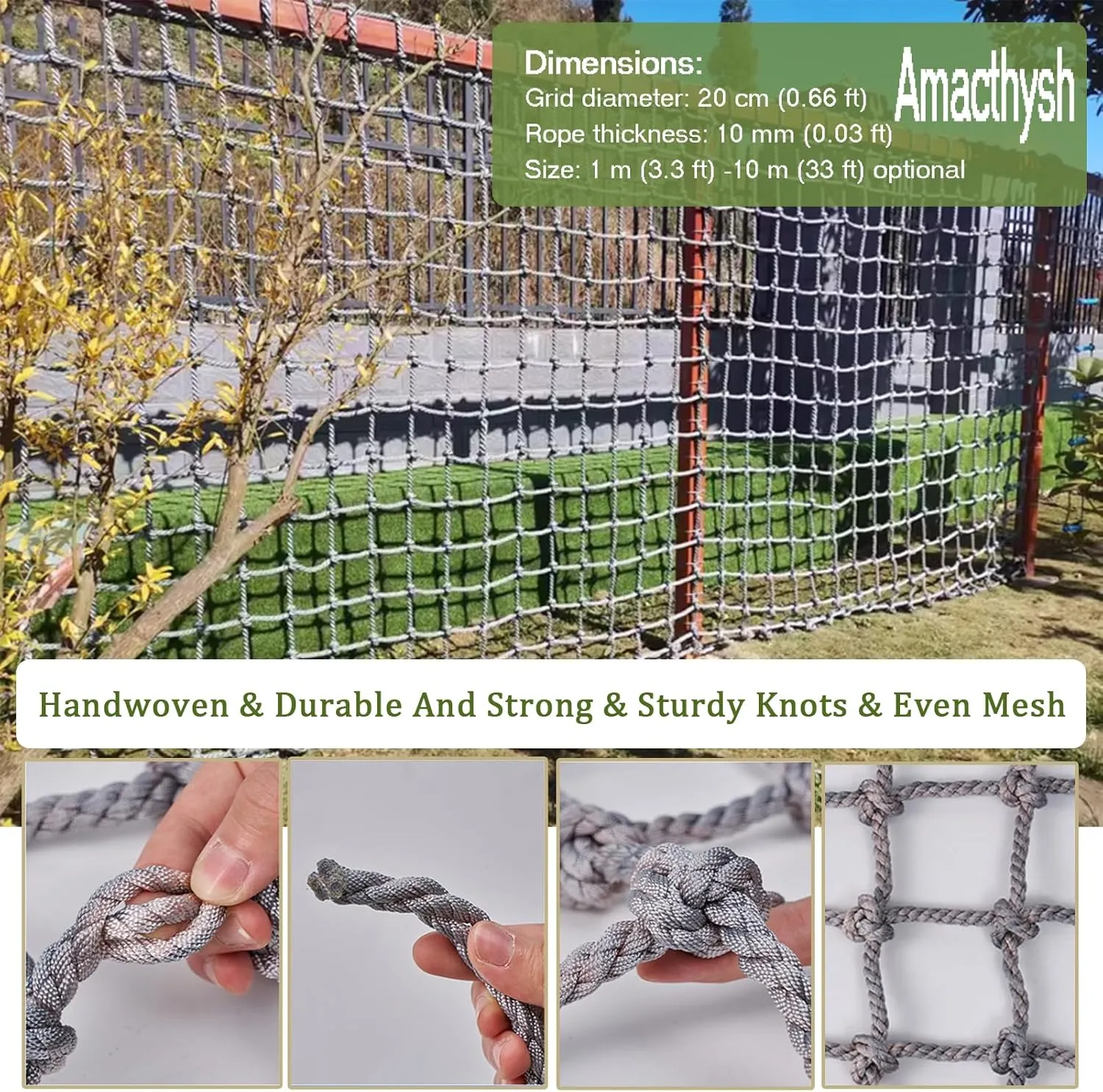 Cargo Net for Kids Climbing,Rope Netting Climbing Net Playground Kids Outdoor Climb Safety Netting Child Rock Ladder Wall Frame Protective Net,24.6 * 31.2ft
