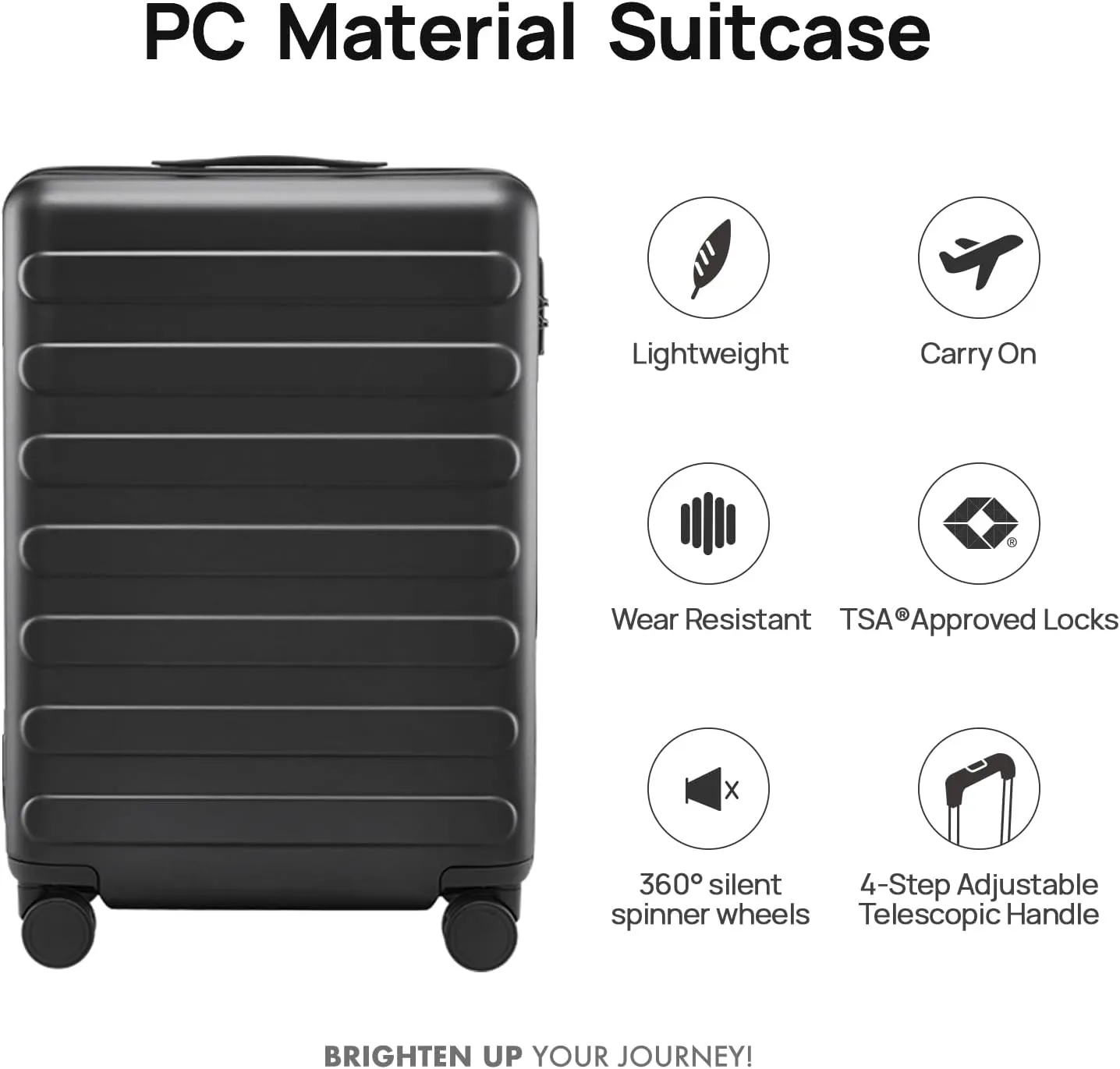 Carry On Luggage 22x14x9 Airline Approved, 20 Inch Luggage with Smooth Spinner Wheels, Lightweight, Hard Shell PC Suitcase Carry-On, Travel Luggage, TSA Approved (Black, Rhine Basic)