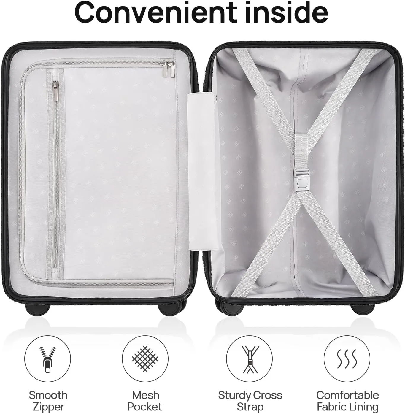 Carry On Luggage 22x14x9 Airline Approved, 20 Inch Luggage with Smooth Spinner Wheels, Lightweight, Hard Shell PC Suitcase Carry-On, Travel Luggage, TSA Approved (Black, Rhine Basic)