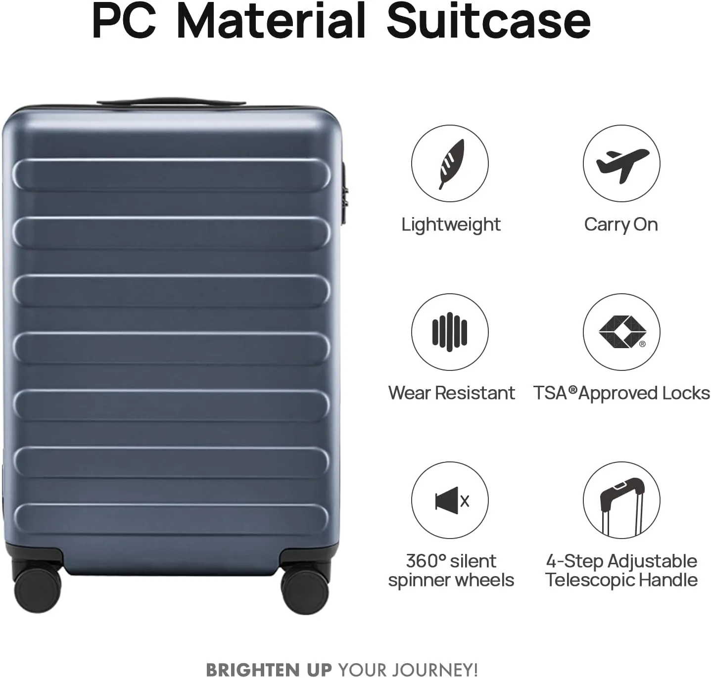 Carry On Luggage 22x14x9 Airline Approved, 20 Inch Luggage with Smooth Spinner Wheels, Lightweight, Hard Shell PC Suitcase Carry-On, Travel Luggage, TSA Approved (Grey, Rhine Basic)