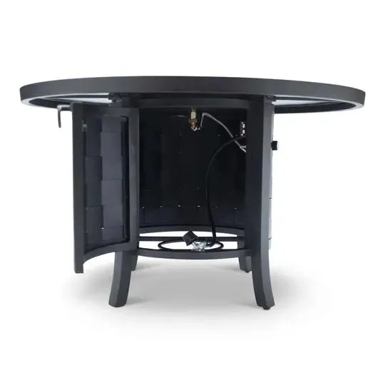 Castelle Classical 49" Round Fire Pit Dining Table with Forged Top in Antique Black Finish