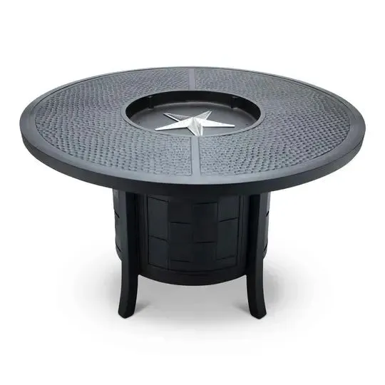 Castelle Classical 49" Round Fire Pit Dining Table with Forged Top in Antique Black Finish