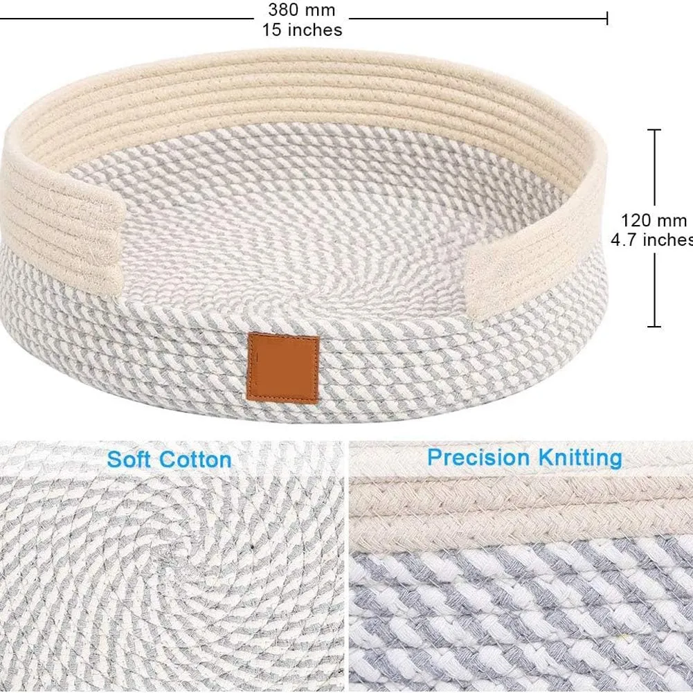 Cat Bed Basket Nest Round Hand Knitting Cat Bed Cotton Rope Scratcher Scratching Mat Pad Summer Kitten Cat Sleeping Bed Resting Cute House Washable Foldable for Puppy Small Pets Indoor