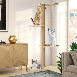 Cat Tree Wall Mounted 4 Tier at Climbing Wall Shelves with Scratcher Post for Indoor Cats Activity, Large Cat Wall Furniture with Cat Pads and Rope
